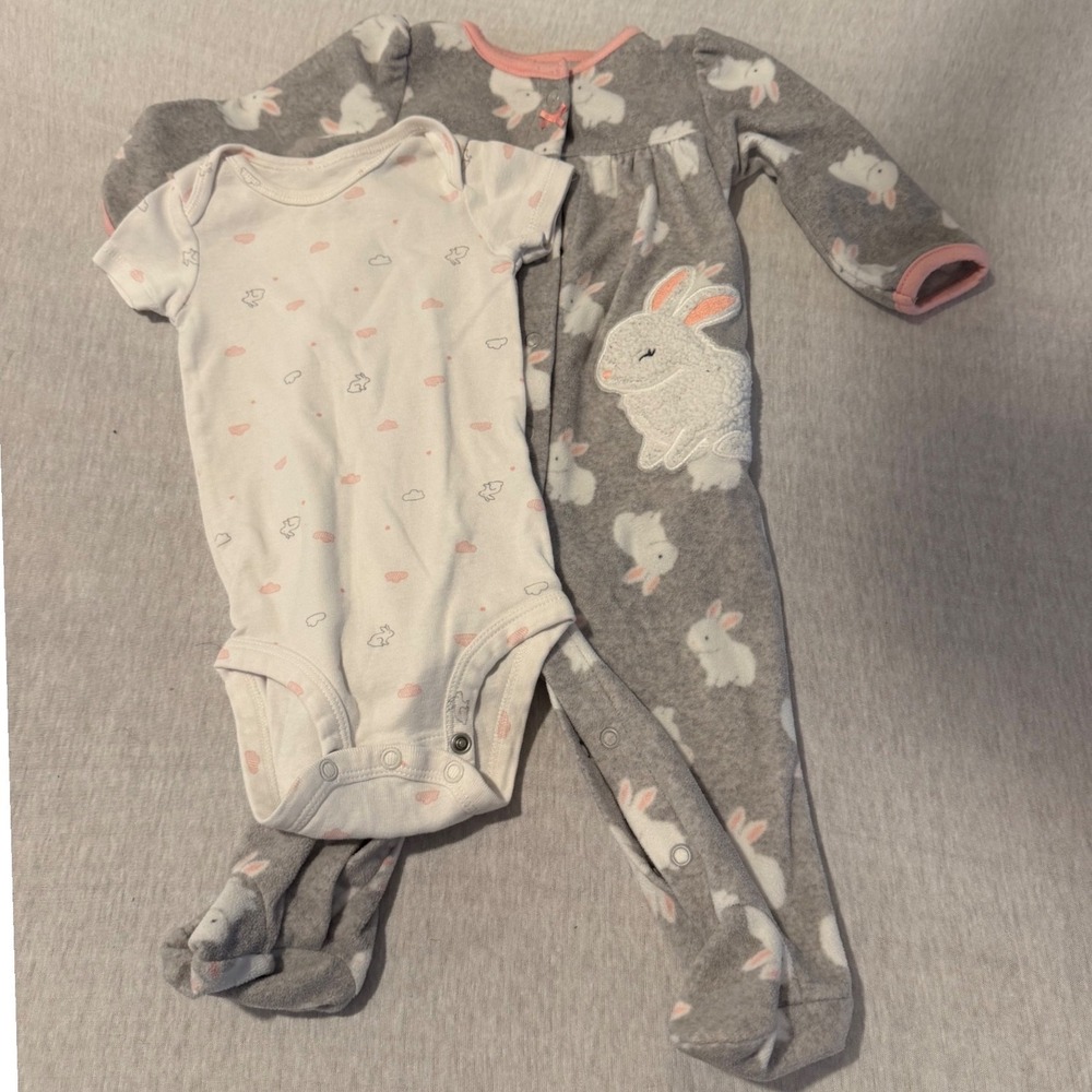 Child of Mine by‎ Carters Baby Girl 3-6M Bunny Fleece Sleeper and Bodysuit Set